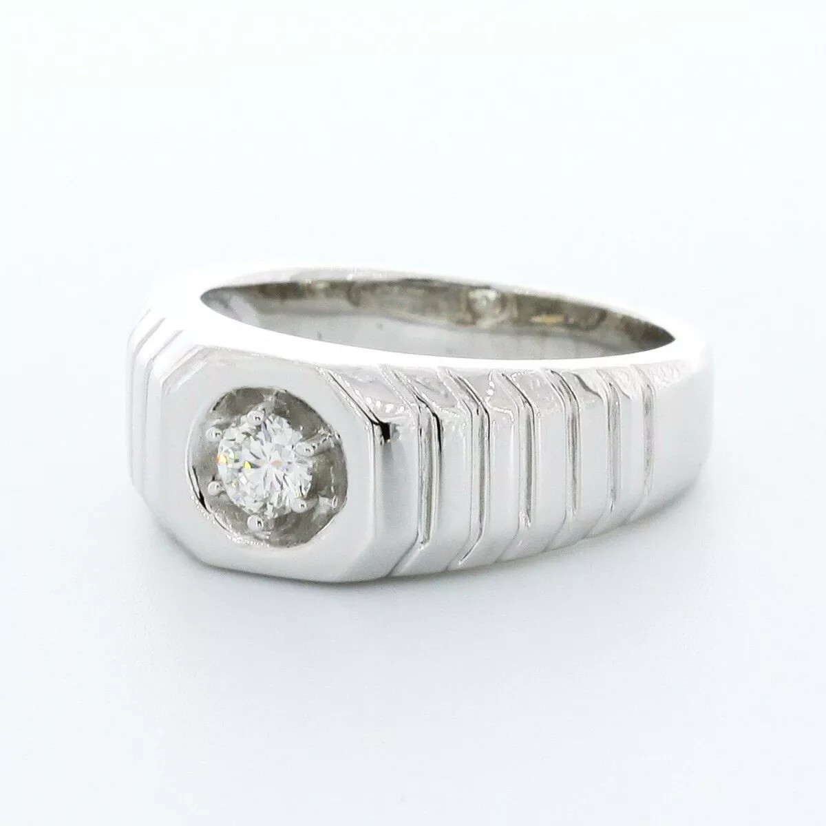 Single Stone Mens Ring 14K Gold Classic Round 0.36 Carat Natural Diamond E SI1