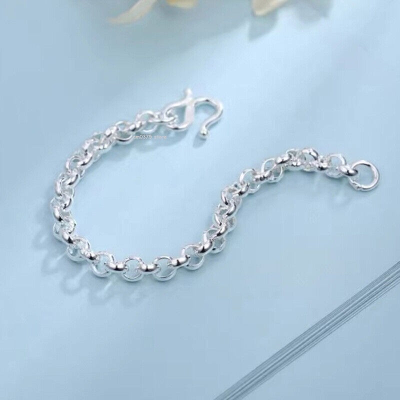 Pure 999 Fine Silver Bracelet Women Men 4.2mm/5mm Circle Rolo Link Chain