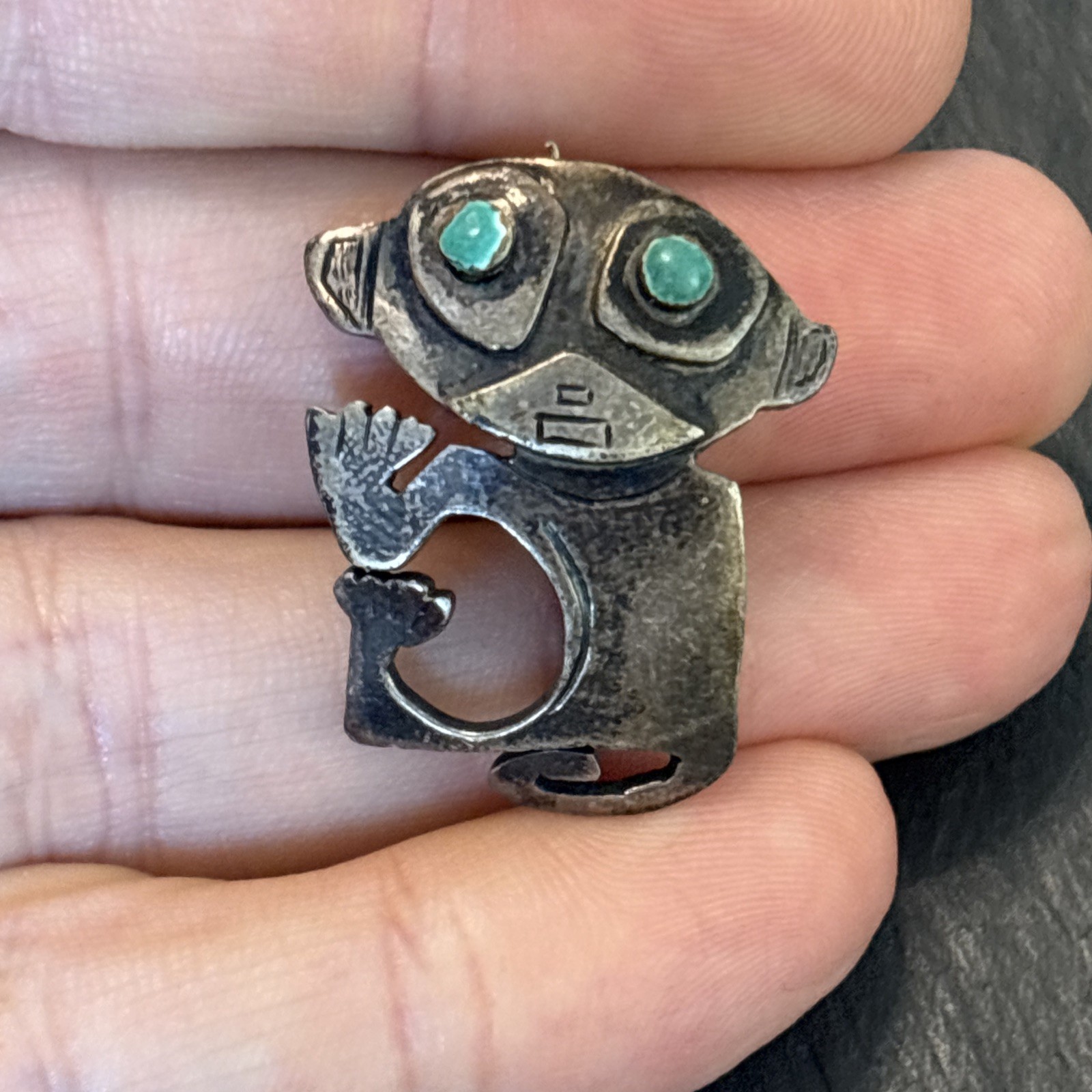 Graziela Laffi Peru Monkey Sterling Silver Enamel Eyes Vintage Brooch Yd