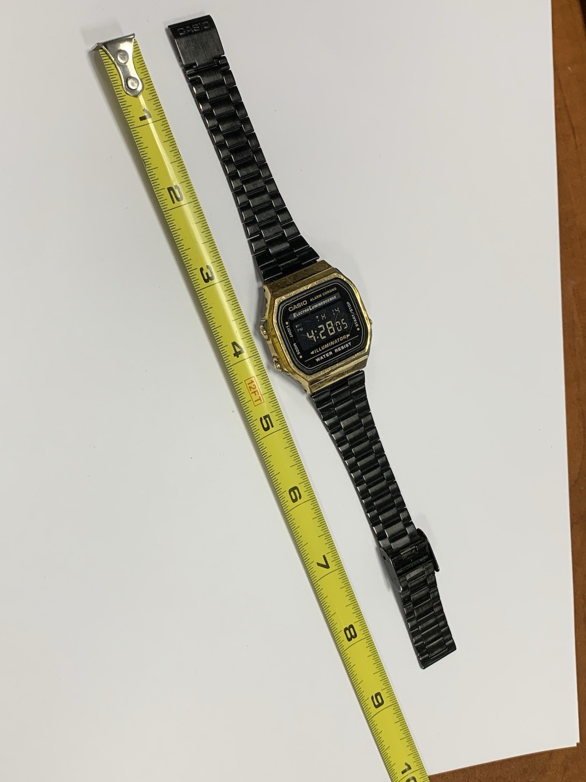 Vintage Casio A168WE Black Gold Tn Digital Watch Illuminator Alarm Chrono Works