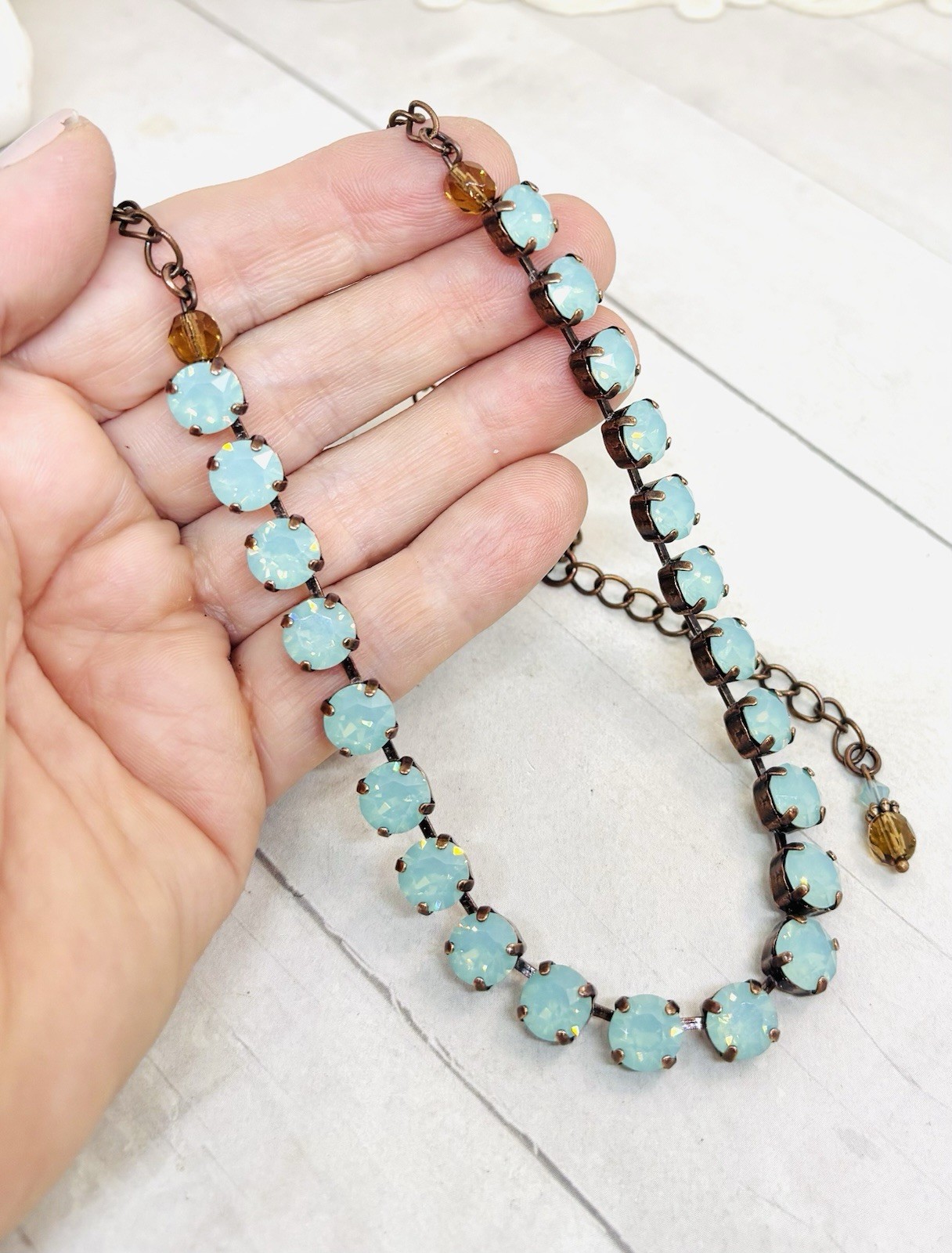 Copper Plated Mint Green Pacific Opal Crystal Cup Chain Tennis Necklace