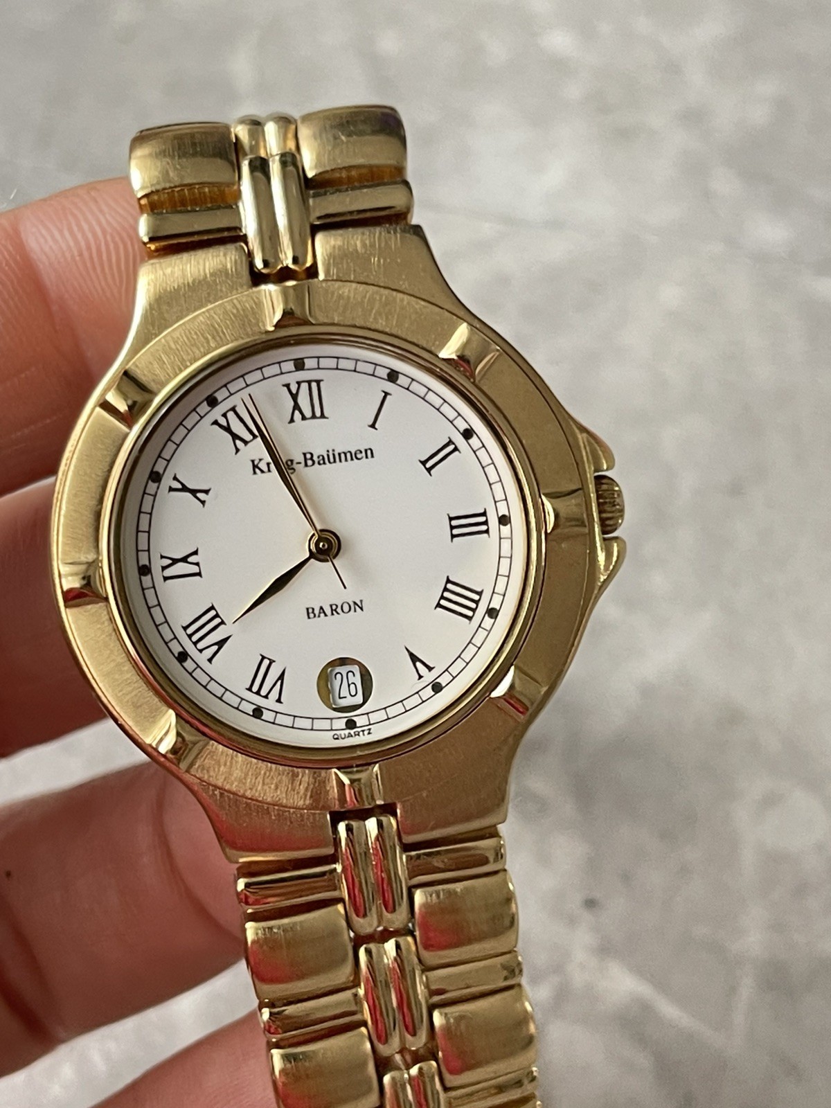 Krug Baumen Baron 4959 KM 18K Gold Plated Watch Men 1990’s Vintage Gold Tone 150