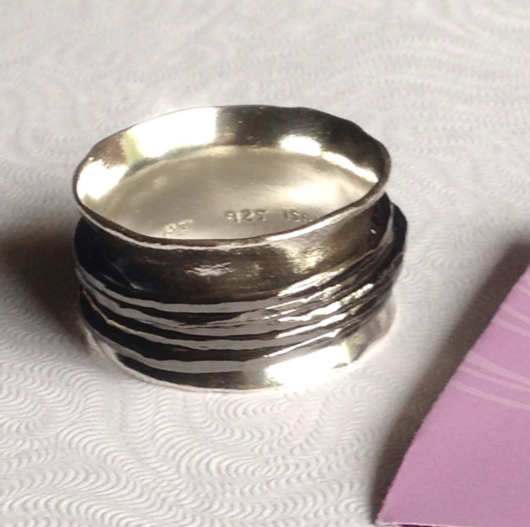 NWOT OR PAZ STERLING SILVER HAMMERED DESIGN BLACK SPINNER RING SZ 7 ISRAEL PZ