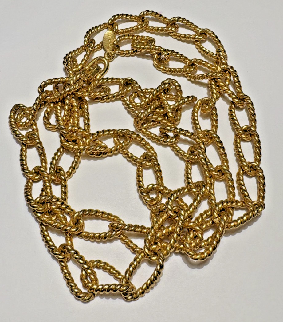 Vintage Roget TM Heavy Swirl Link Gold tone Chain 35″ Necklace