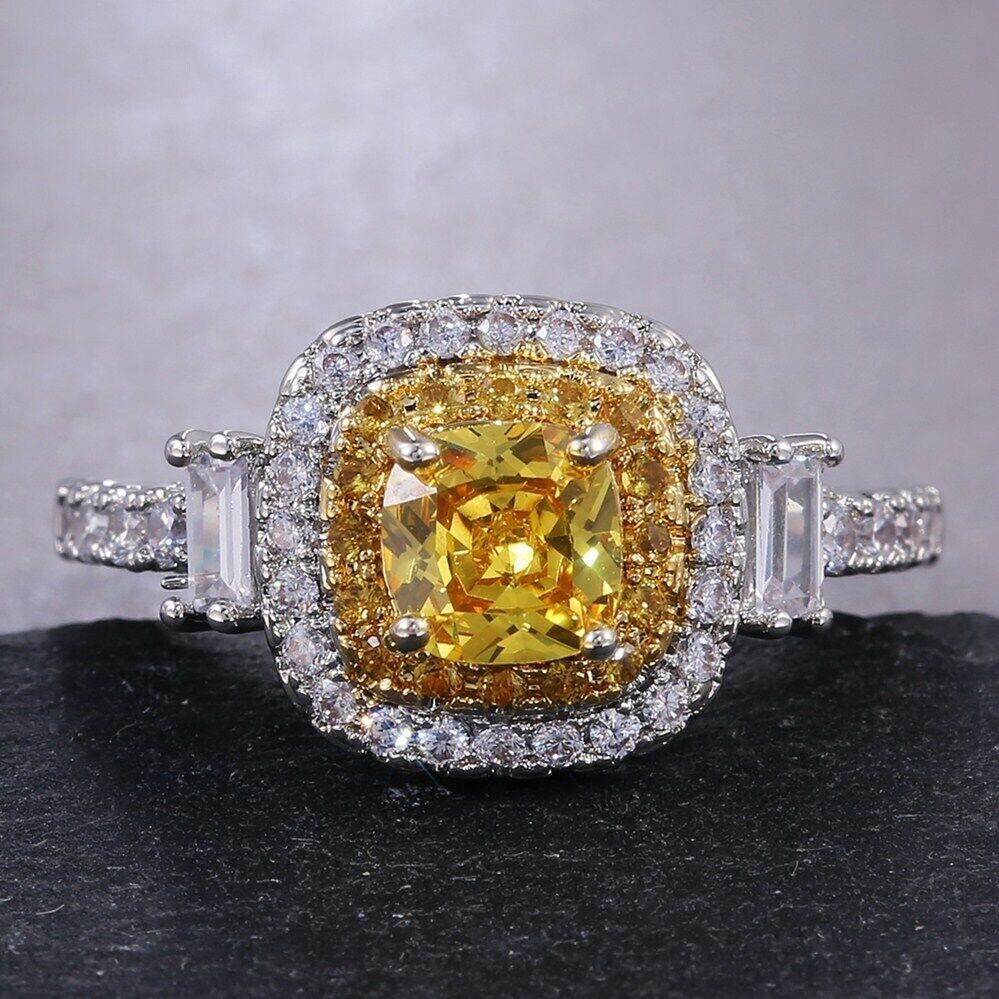 Gorgeous Valentine Gifts Ring 2 Ct Yellow Simulated Diamond Ring Silver Plated