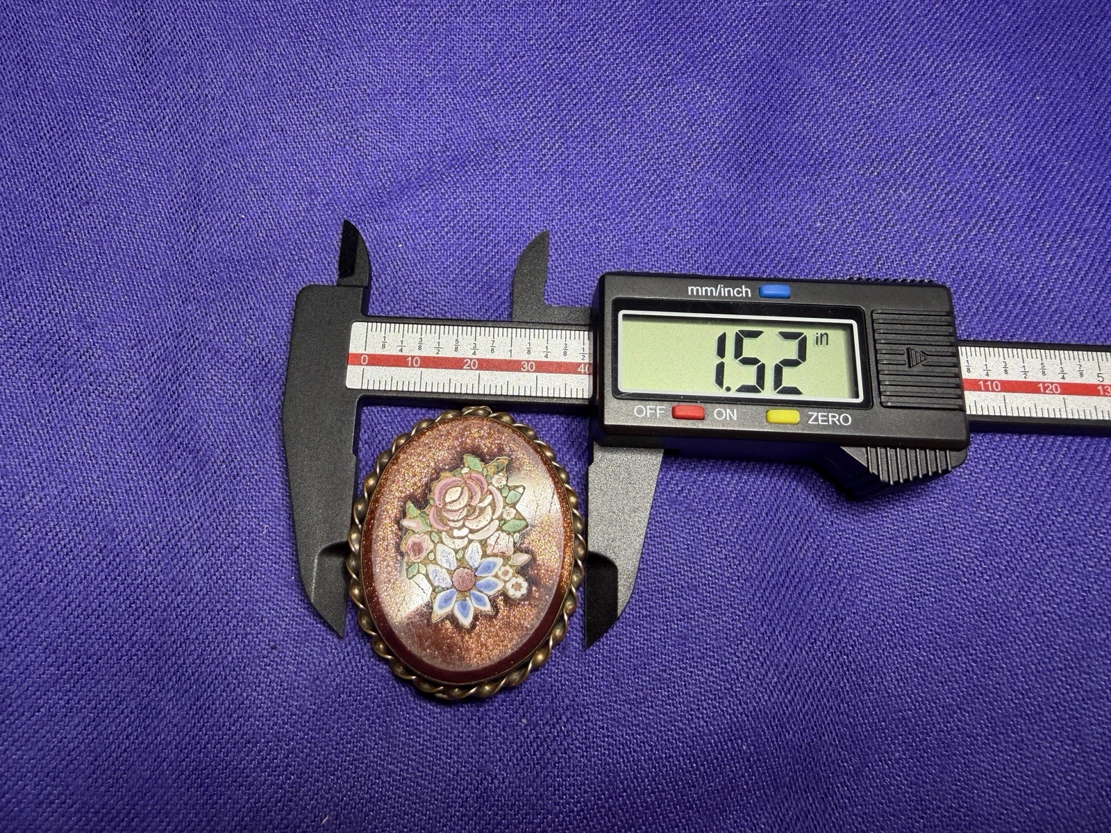 Vintage Italian Pietra Dura Micro Mosaic Floral Brooch Pin Goldstone Setting