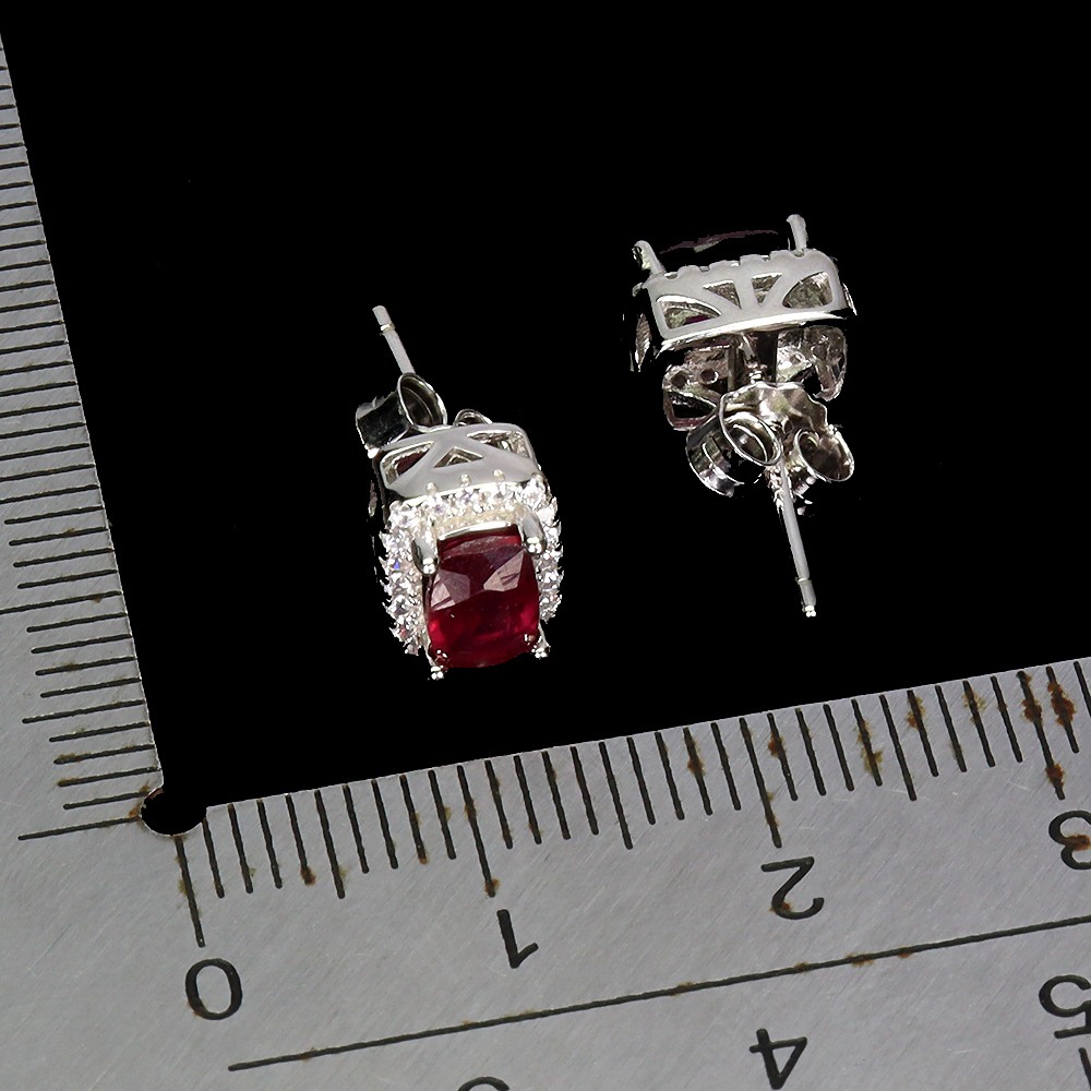 925 Sterling Silver Earrings Antique Ruby 6x4mm Natural Gemstone Jewelry
