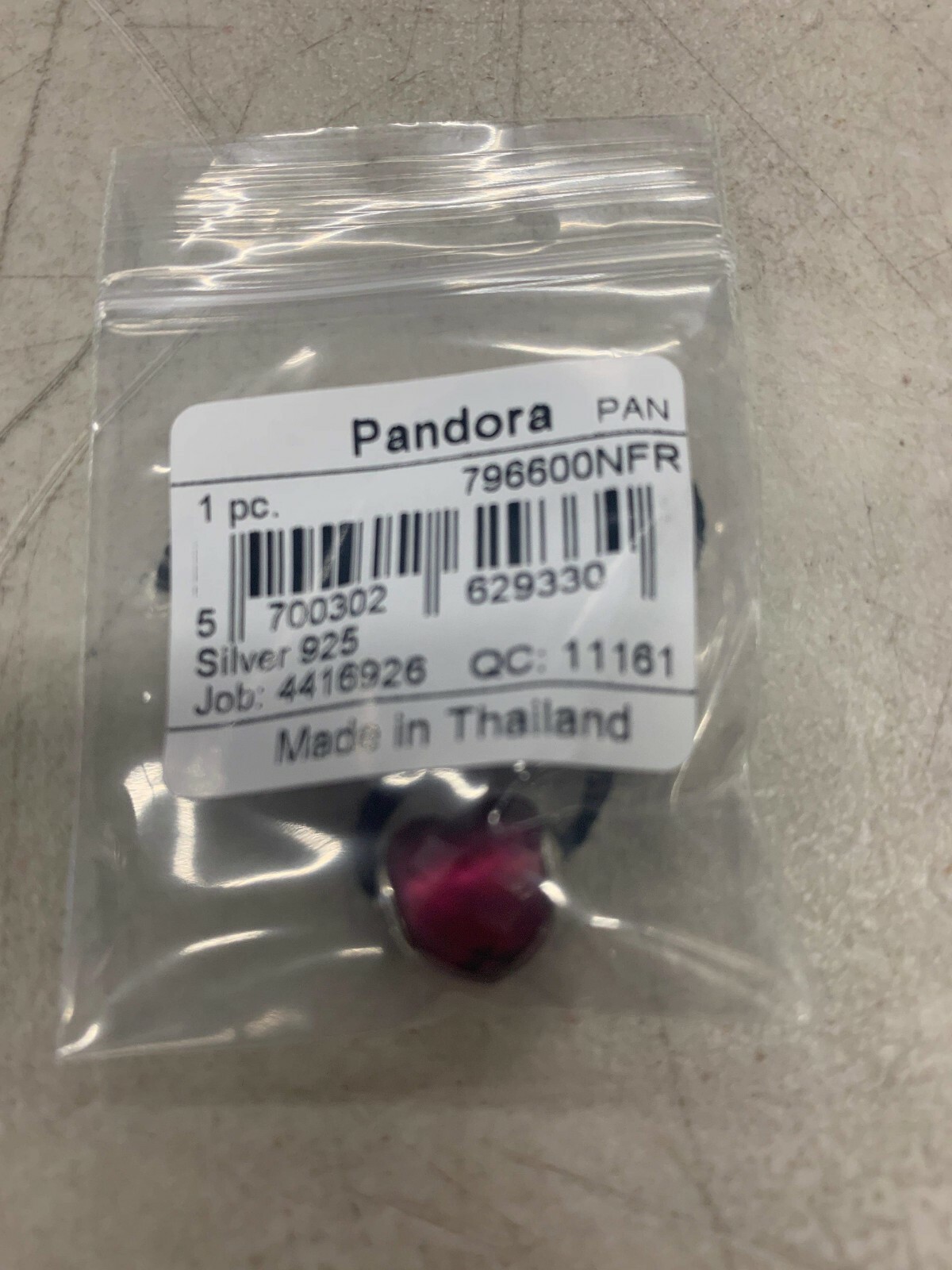 PANDORA Essence Collection New LOVE/heart Charm, Fuchsia Red Crystal 796600NFR