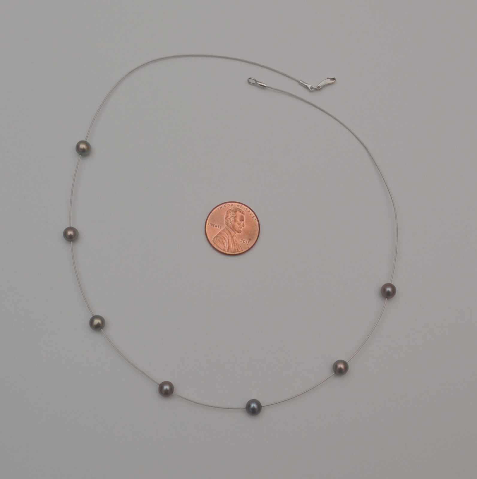 14k White Gold Black Pearl Cable Wire Chain Necklace 2.7 gr 16 inches C4
