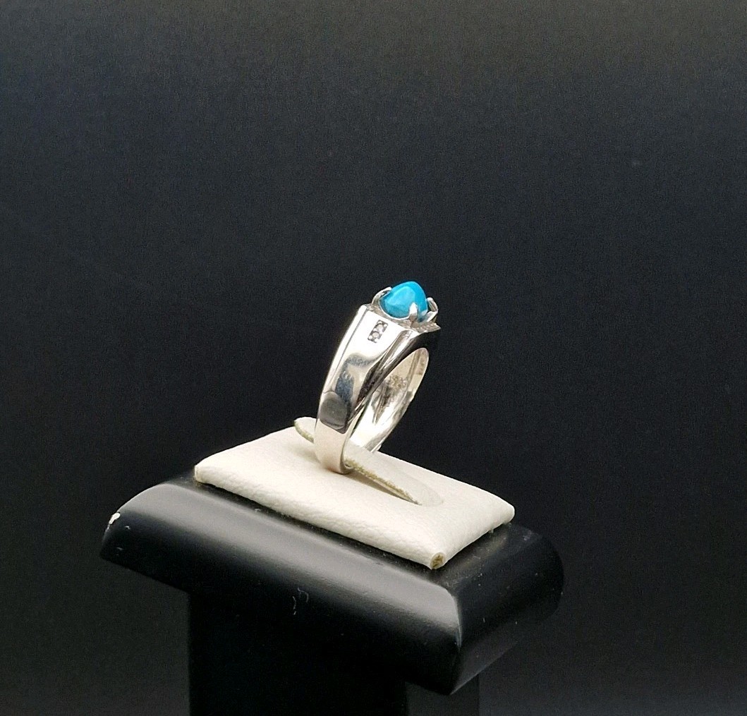 Persian Turquoise Handcrafted Silver Ring Unique Jewelry