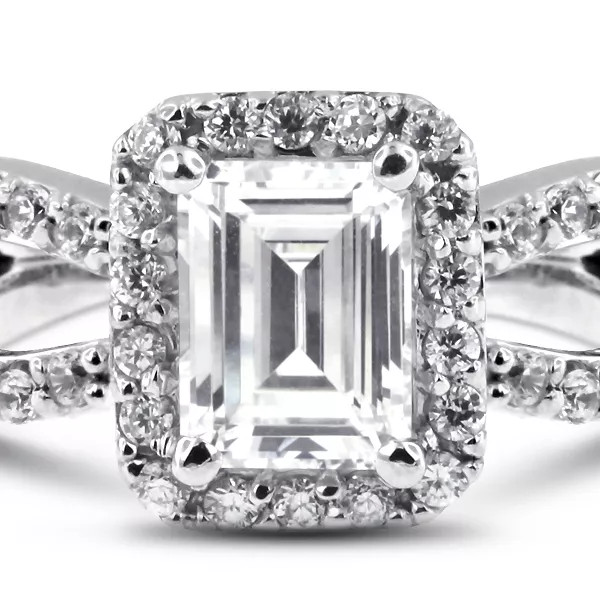 Side Stone Engagement Ring Platinum Halo 3.51 CT Emerald Lab-Grown Diamond F SI1