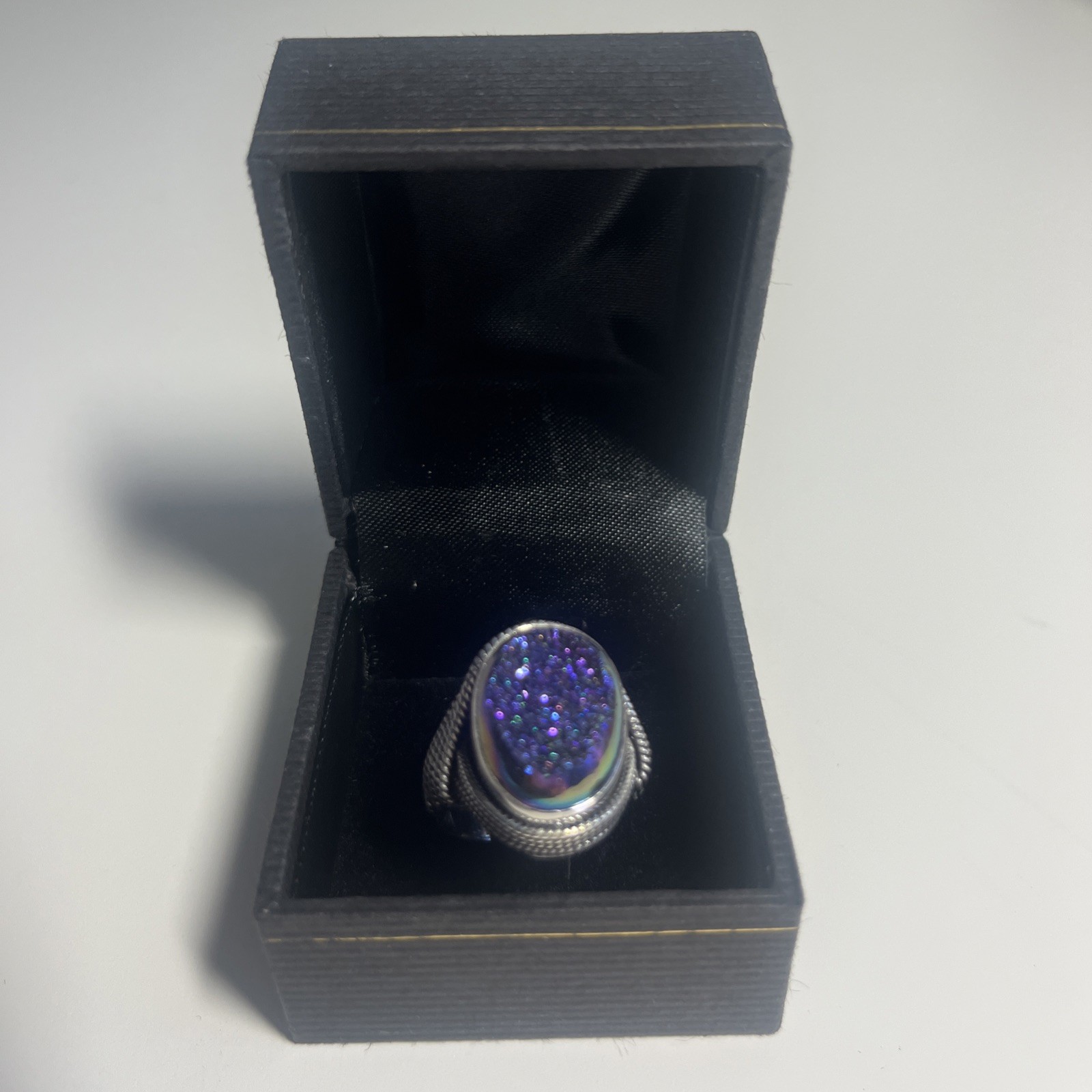 Oval Blue/Green/Purple Drusy Ring 925 Sterling Silver Size 8 New