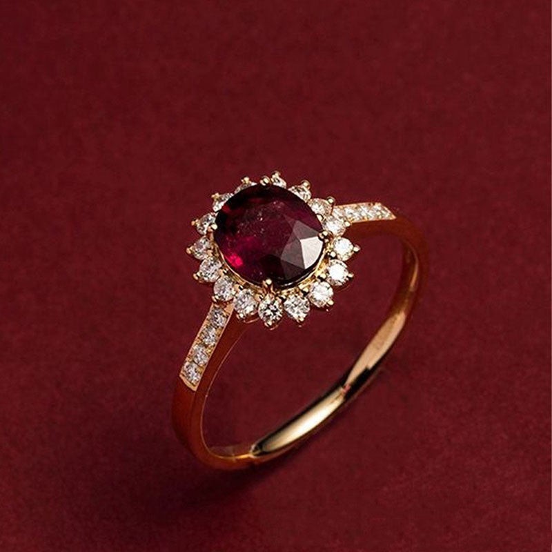 Oval Cut Garnet Flower Statement Ring in 925 Sterling Silver