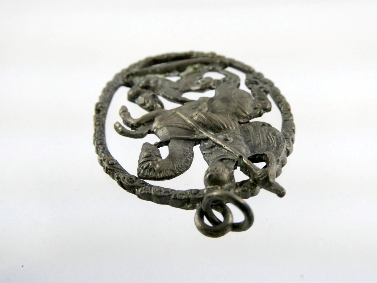 Vintage 800 Silver St George and the Dragon Pendant Religious Saint 15.7g 2 Inch