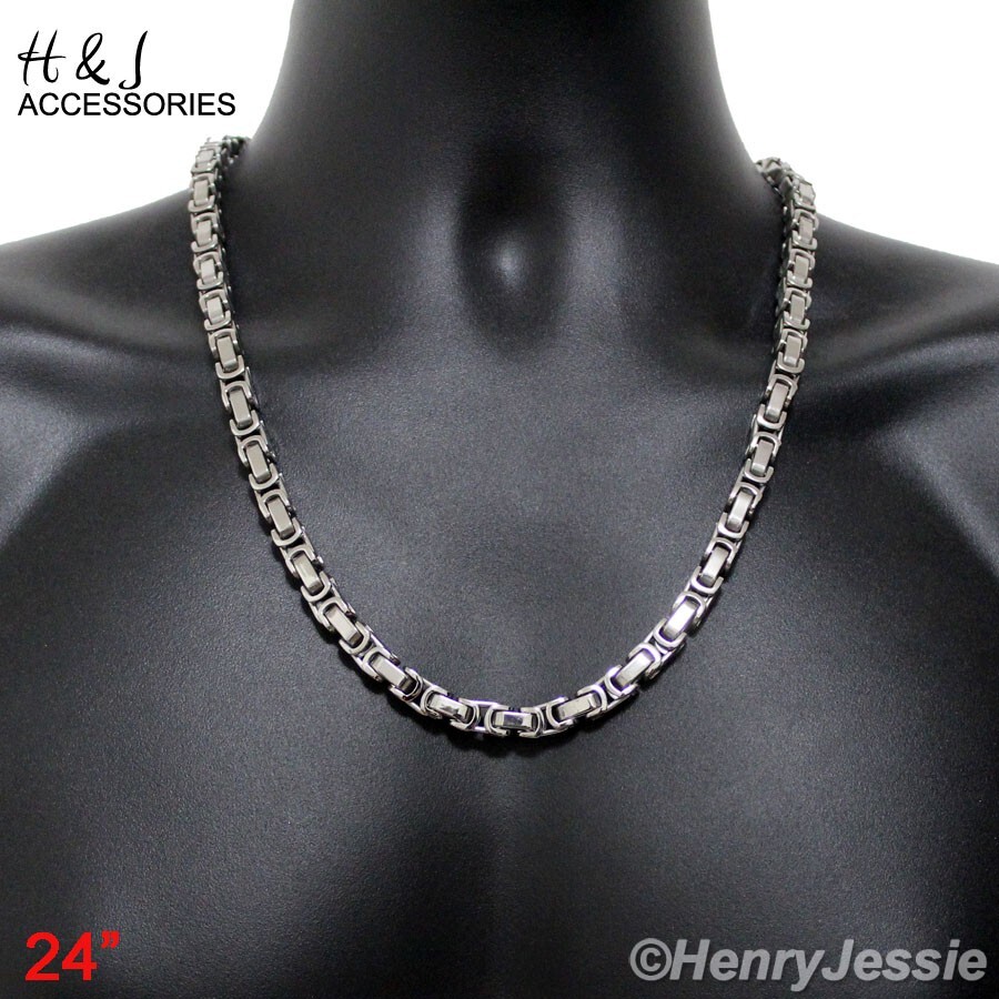 16″-40″MEN’s Stainless Steel 8mm Silver Byzantine Box Link Chain Necklace*AT