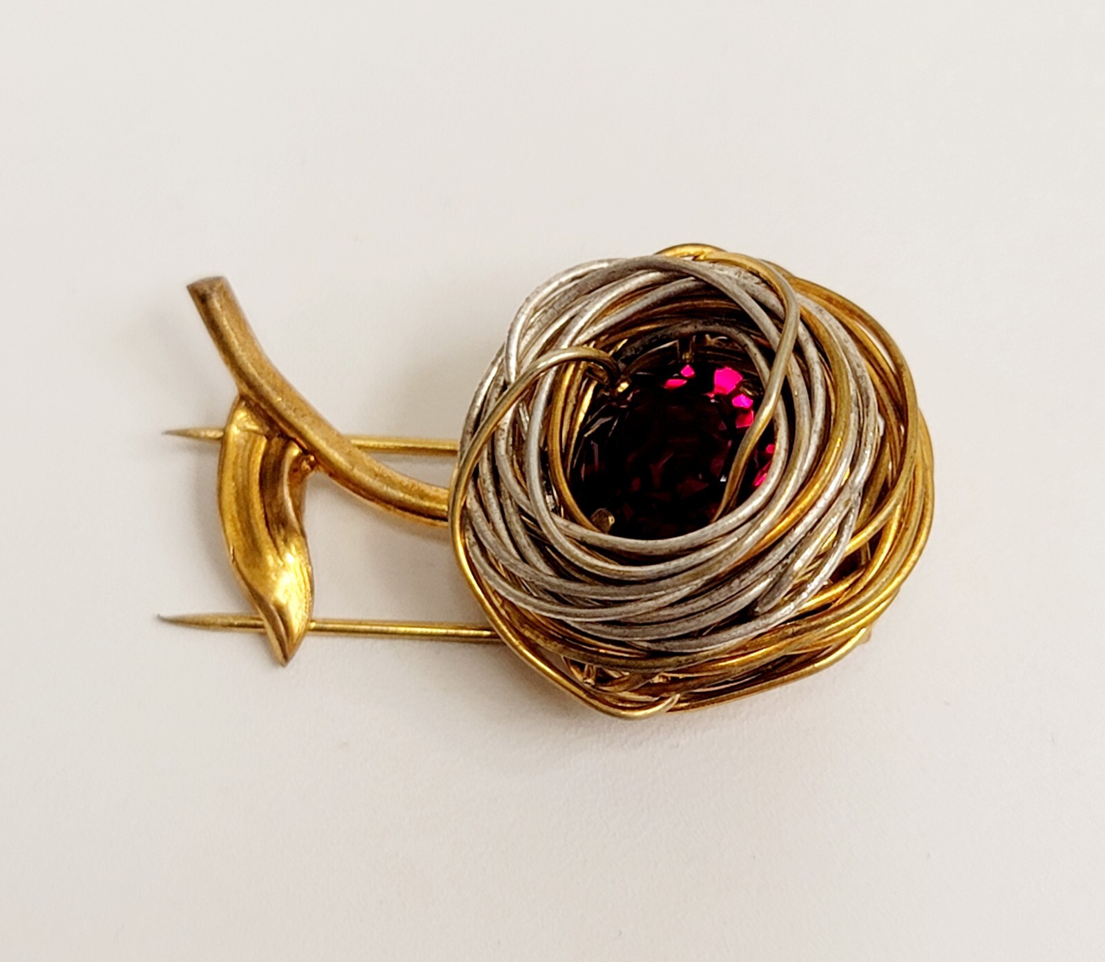 Vintage Roger Jean Pierre Depose French Red Rhinestone Nest Fur Clip Brooch