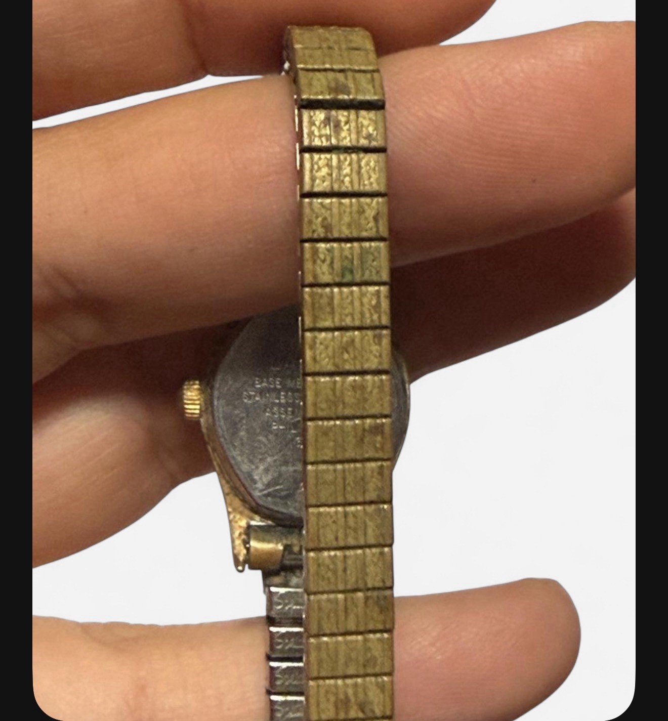 Timex Ba Cell Vintage Oval Analog Quartz Watch Black Marbled Dial Gold Bracelet