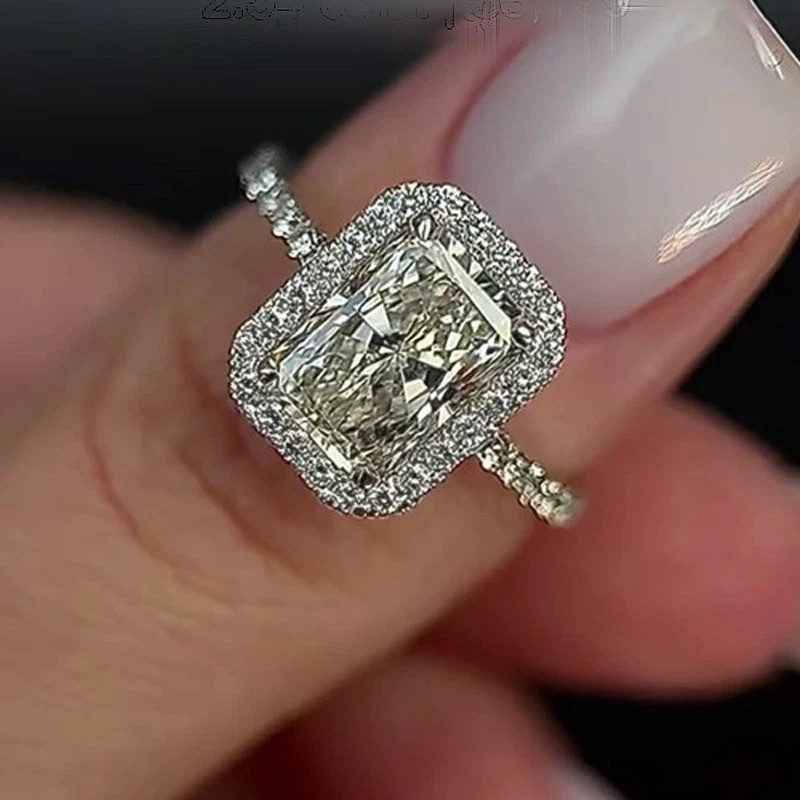 3.75 Ct Radiant Cut Real Moissanite Halo Engagement Ring 14K White Gold Plated
