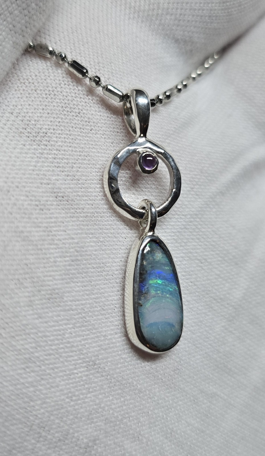 Modern Australian Made Solid Boulder Opal Silver 925 One Of A Kind Pendant