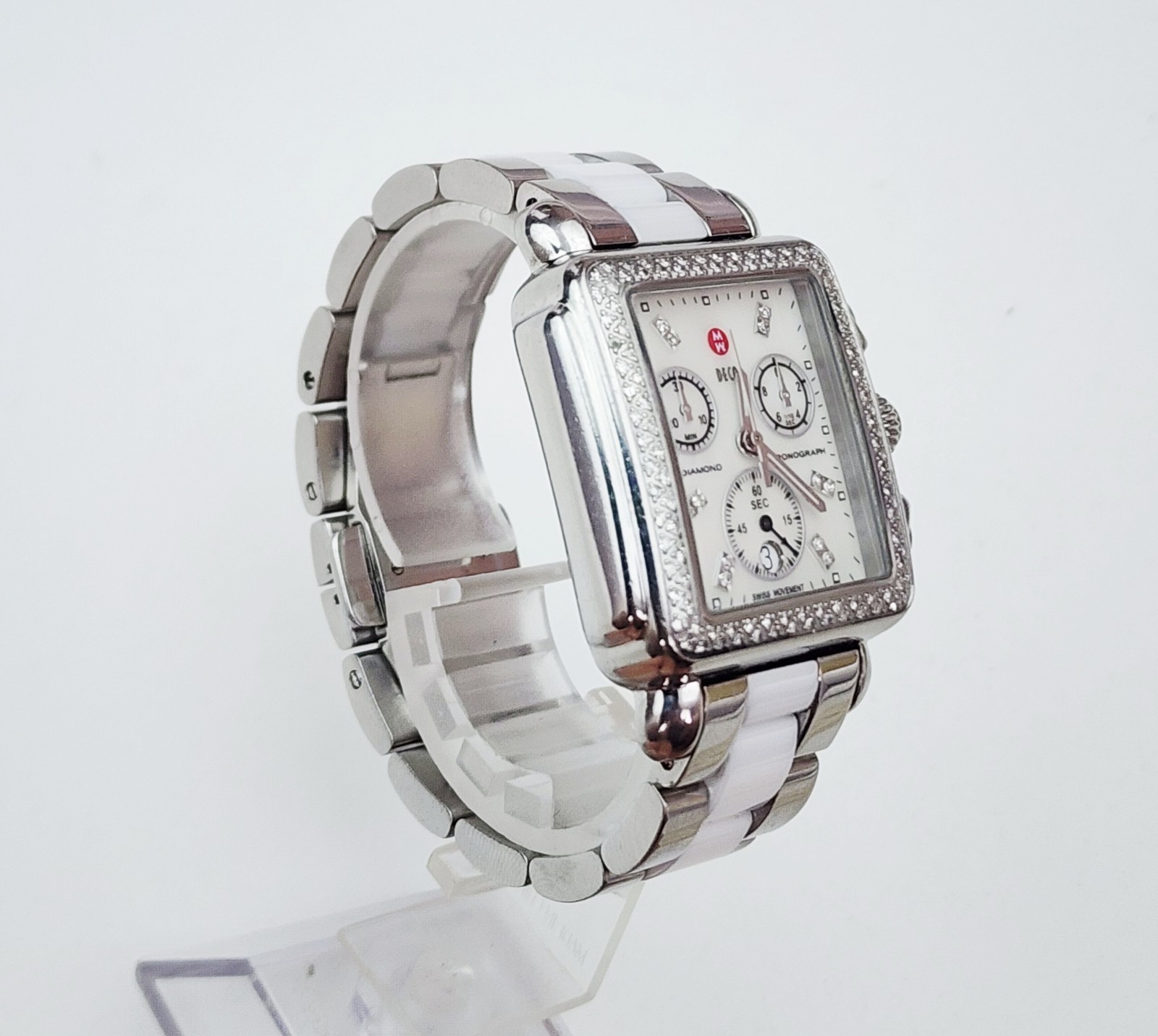 Women’s CHRONOGRAPH Watch MICHELE “Deco” MW06A01A1046. Diamonds Bezel. MOP Dial