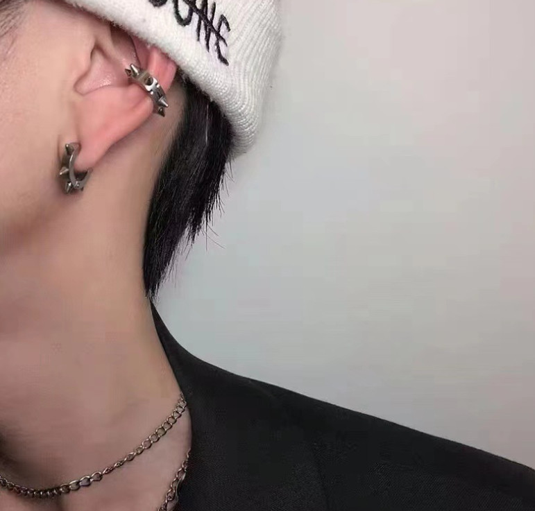Gothic Rock Stainless Steel Men Women Rivets Spike Cone Huggie Ear Stud Earrings