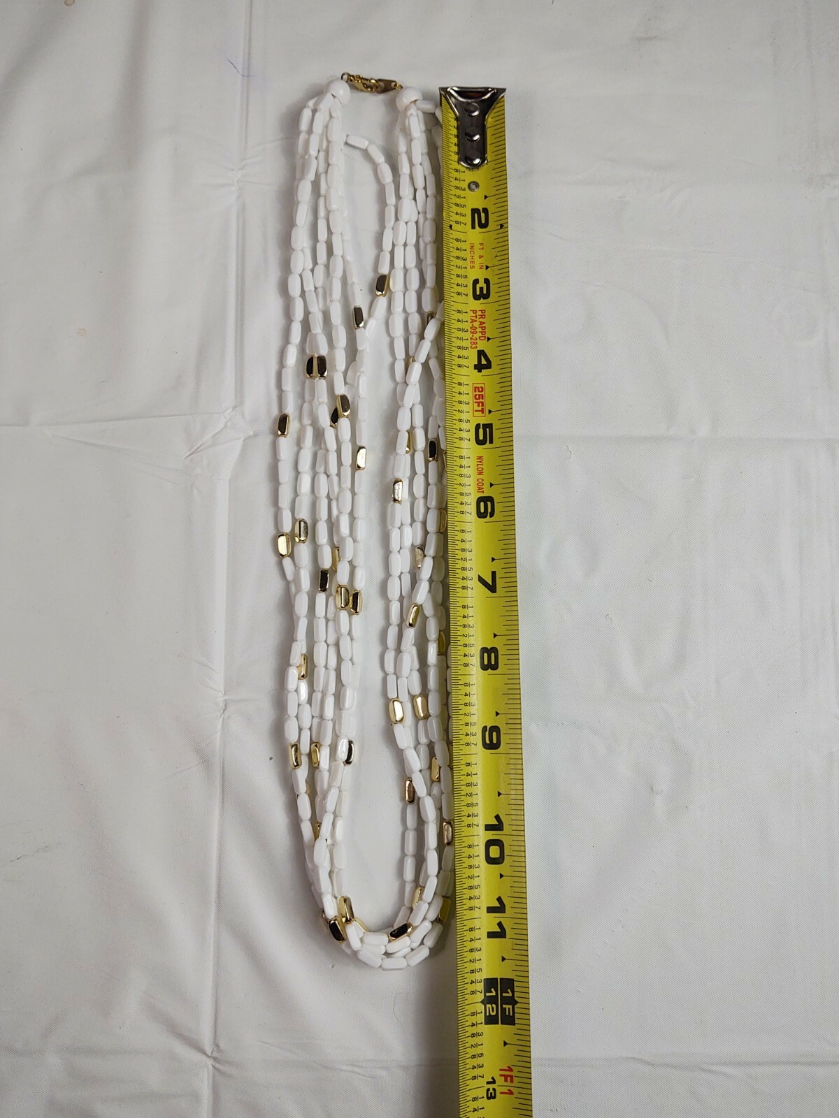 Vintage 6 Strand White & Gold Tone Bead Necklace Women’s Costume Jewelry