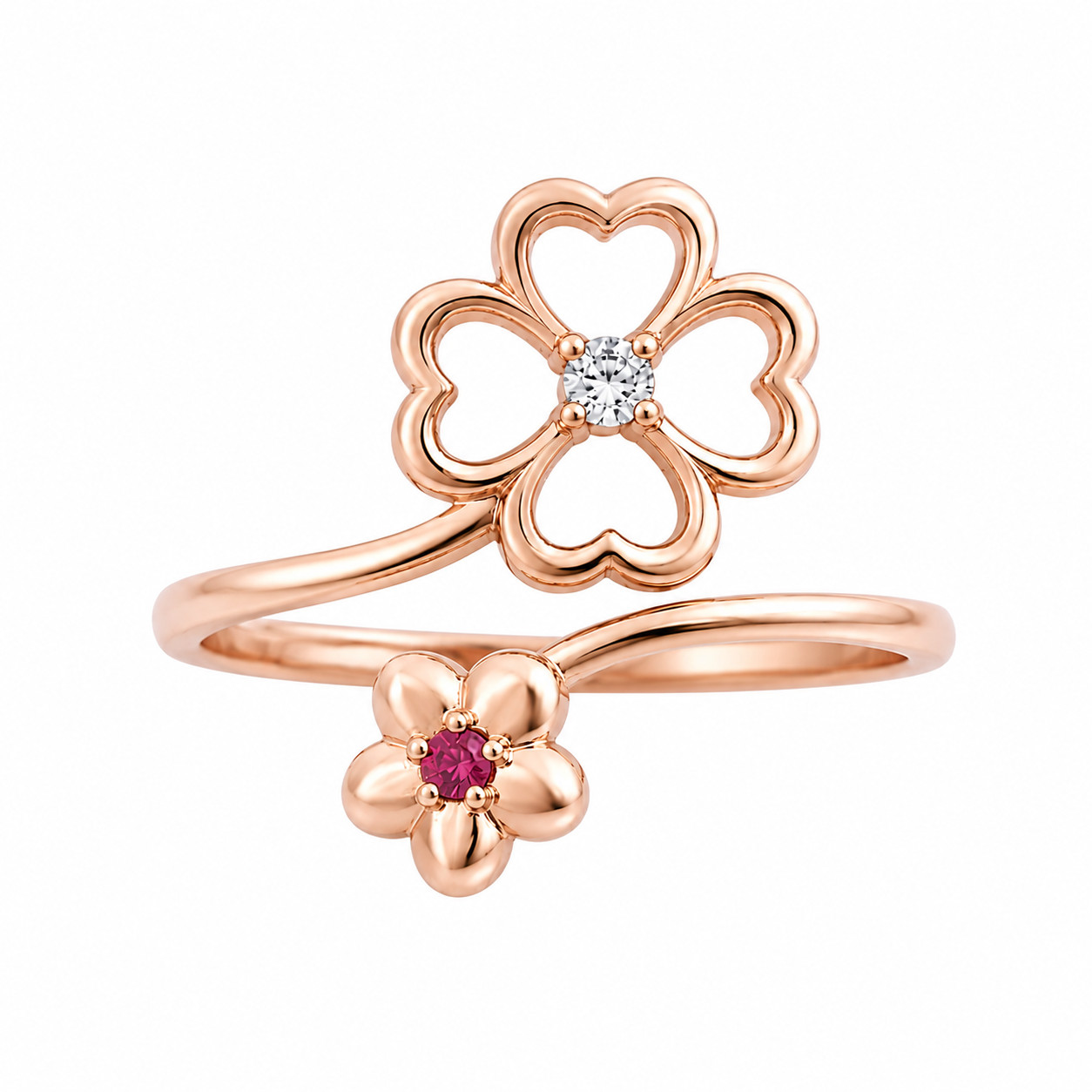 925 Sterling Silver Floral CZ Adjustable Ring Open Flower Wrap Women Jewelry