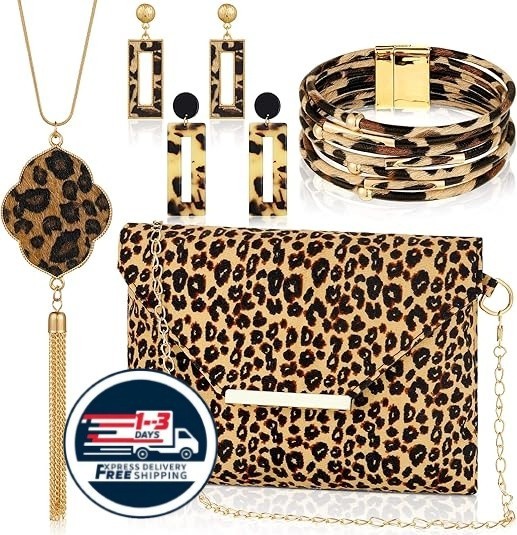 5 piezas de accesorios de leopardo para mujer, conjunto de joyas para bolso