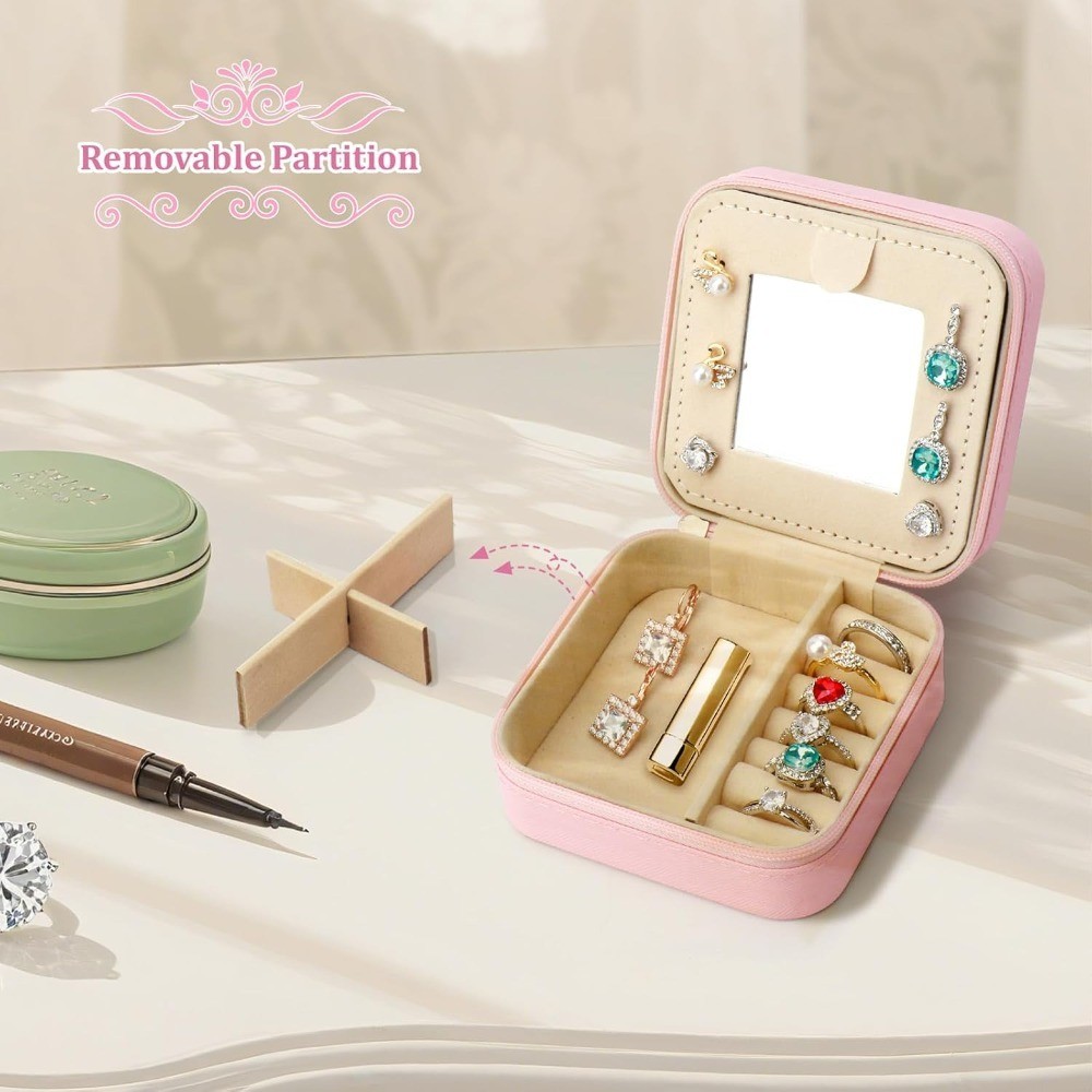 Sparkly Rhinestone Heart Jewelry Box for Girls Women,Glitter Travel Jewelry Case