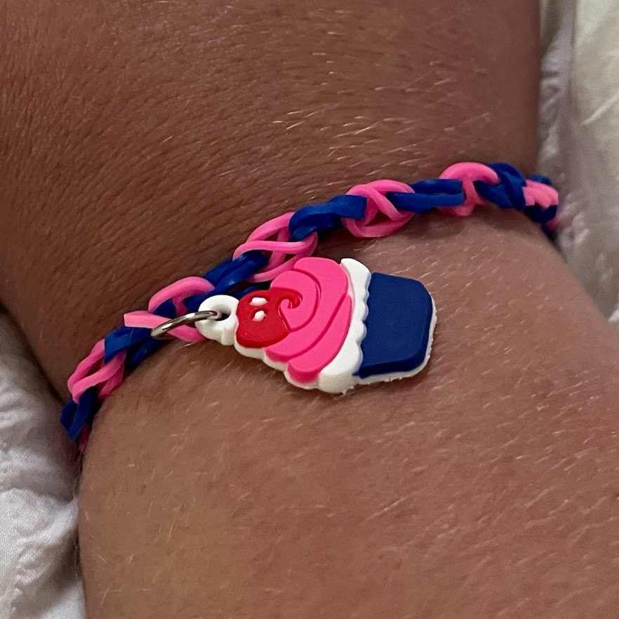 Unisex Kids Pink Blue Rubber Braided Charm Bracelet, Cupcake Dangle Hook