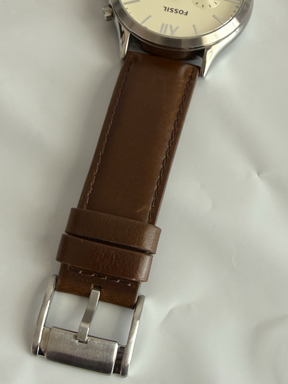 Men’s Fossil Fenmore Brown All Stainless Steel Watch w/Ivory Dial Needs Battery
