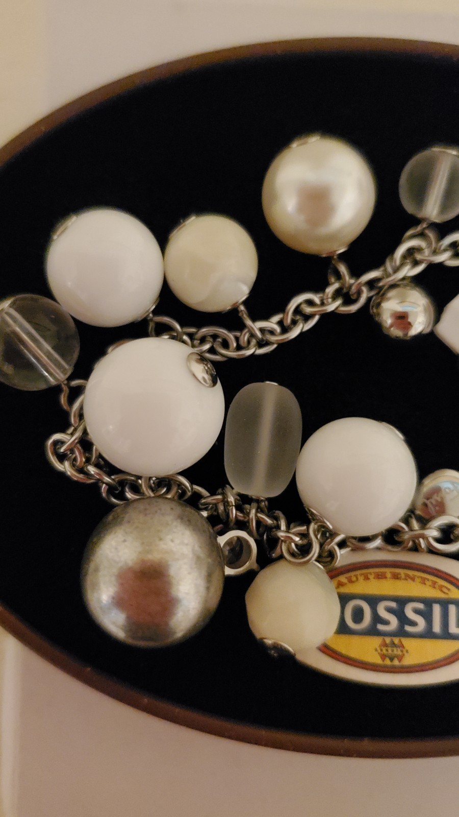 Fossil Songbird Vintage Inspired Beaded Charm Bracelet with Original Tin