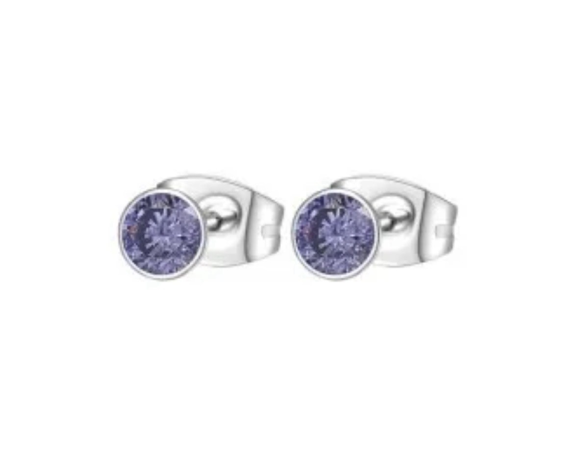 BROSWAY Italia Chakra Stainless Steel Purple Cubic Zirconia Stud Earrings New