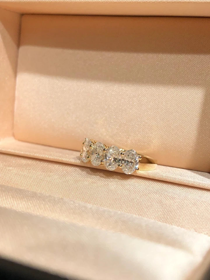 Engagement Diamond Band 1.5 Carat Oval Cut 14k Yellow Gold Lab Grown VVS E F CVD
