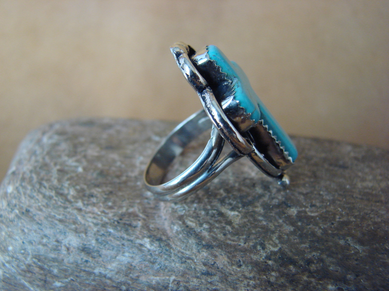 Native American Nickle Silver Turquoise Cross Ring Size 7 1/2 by Phoebe Tolta