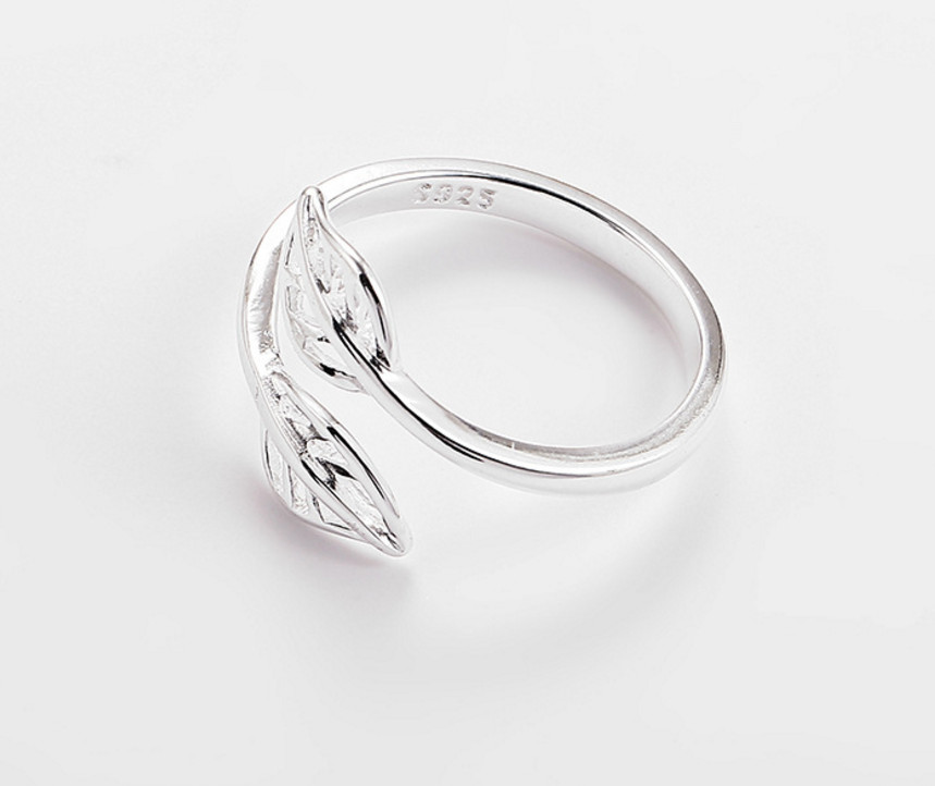 s925 Originality Sterling Silver Open Split Ring Double Leaf Ring