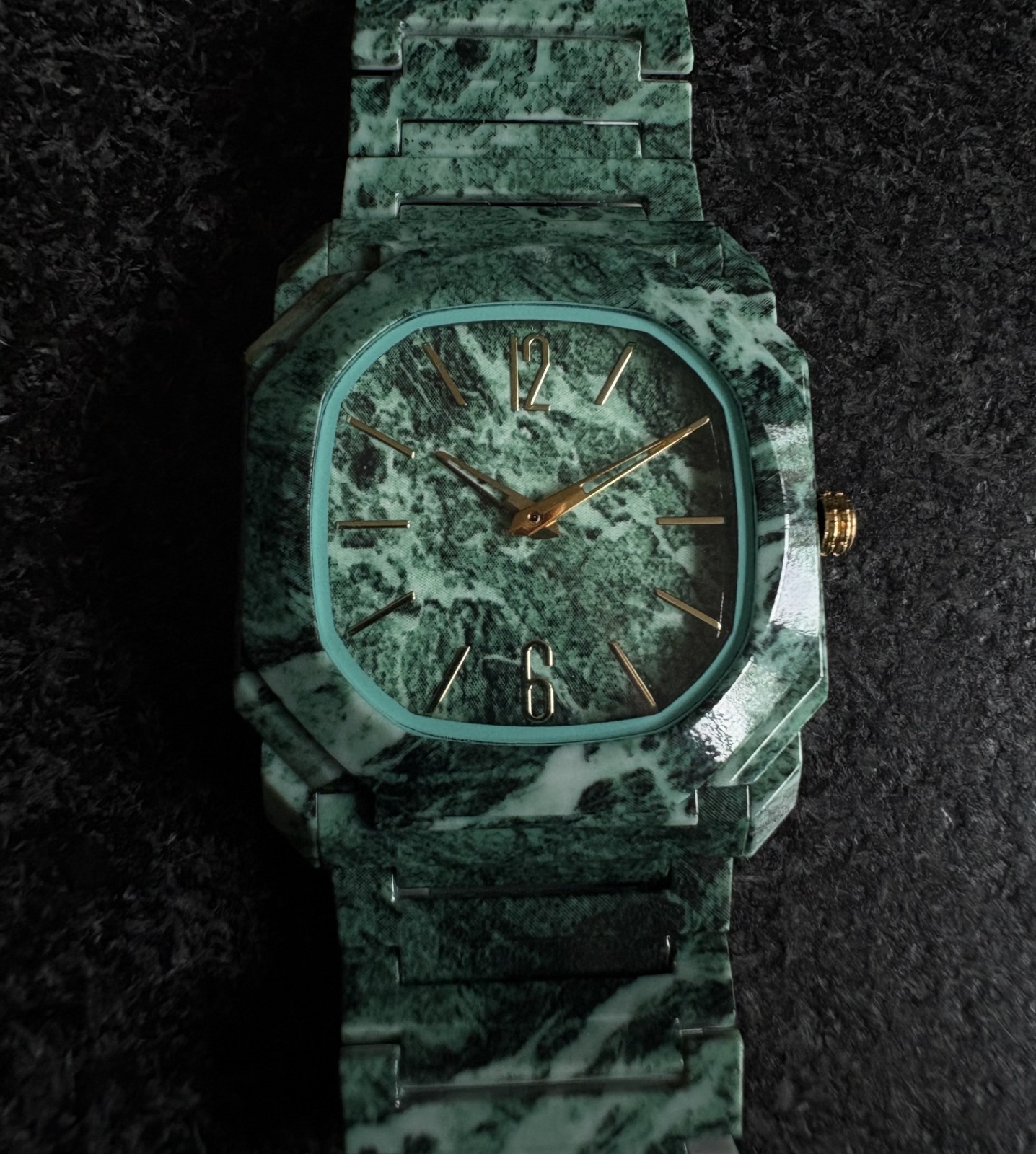 Green Jade Malachite Pattern Marbled Japanese Quartz Watch Bioceramic Space Thin