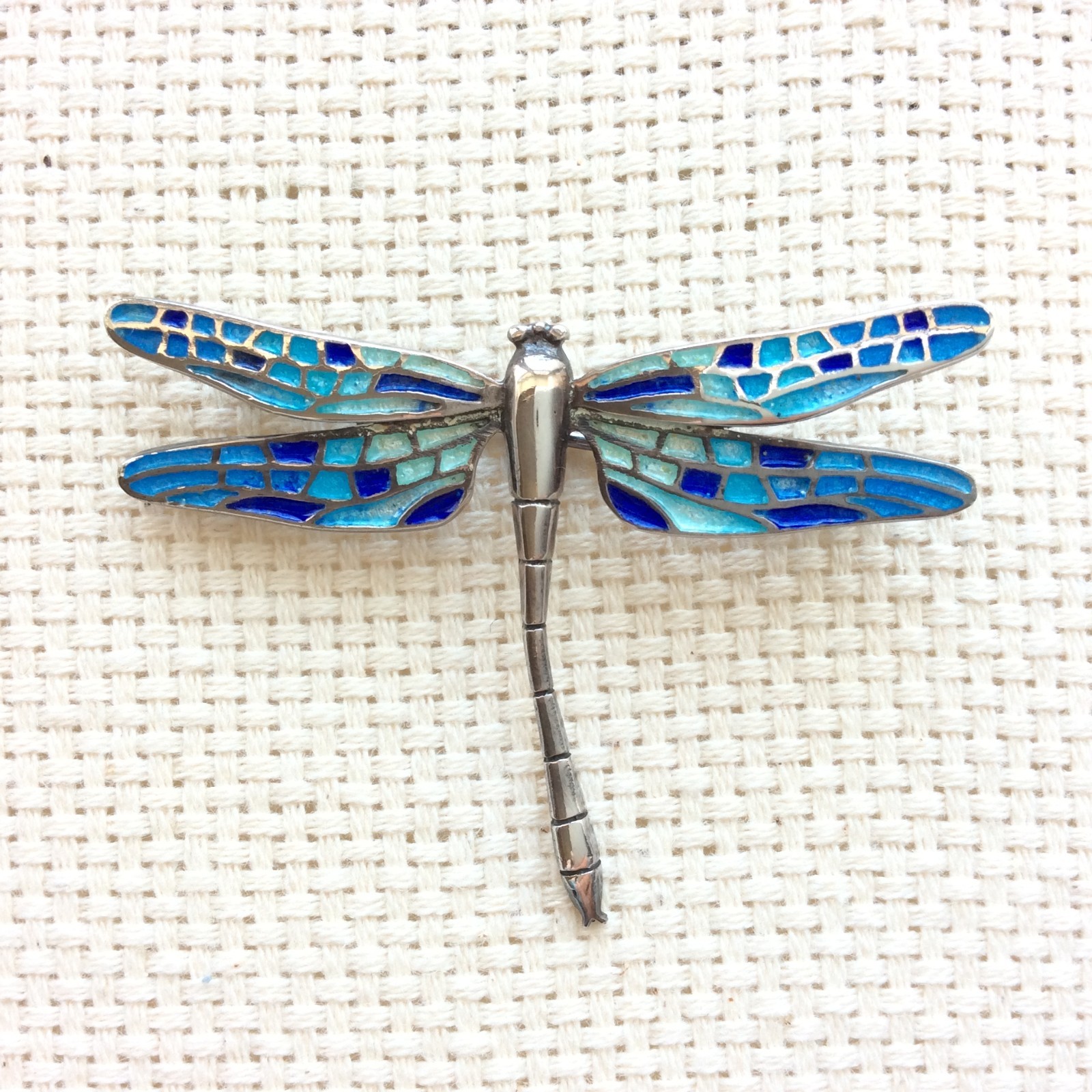 Arior dragonfly brooch pendant – Silver – Enamel Blue Mosaic – 5cm/2in – Boxed