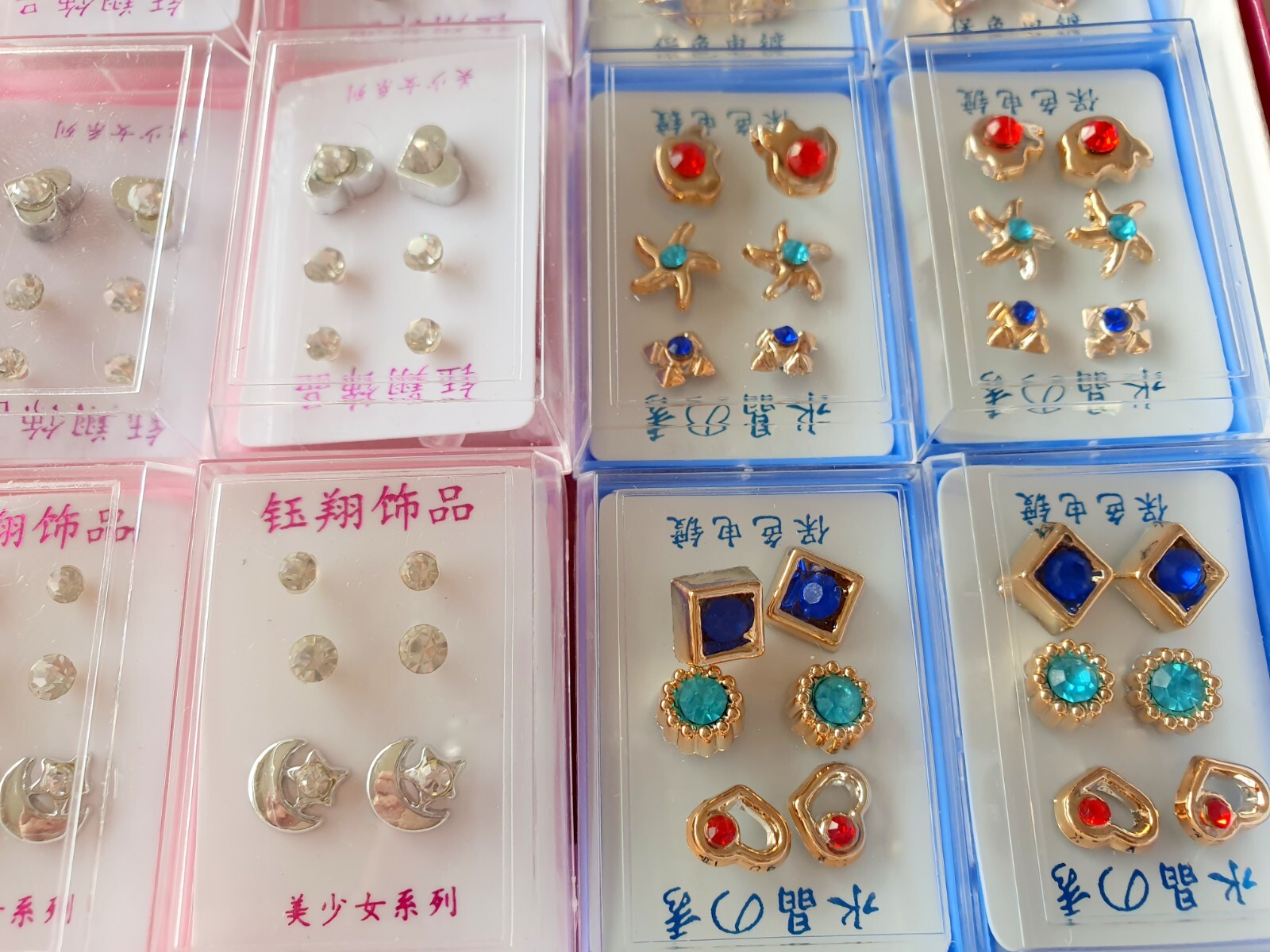 Joblot of 72 Pairs Mixed colour Diamante Hypoallergenic Earrings – NEW A