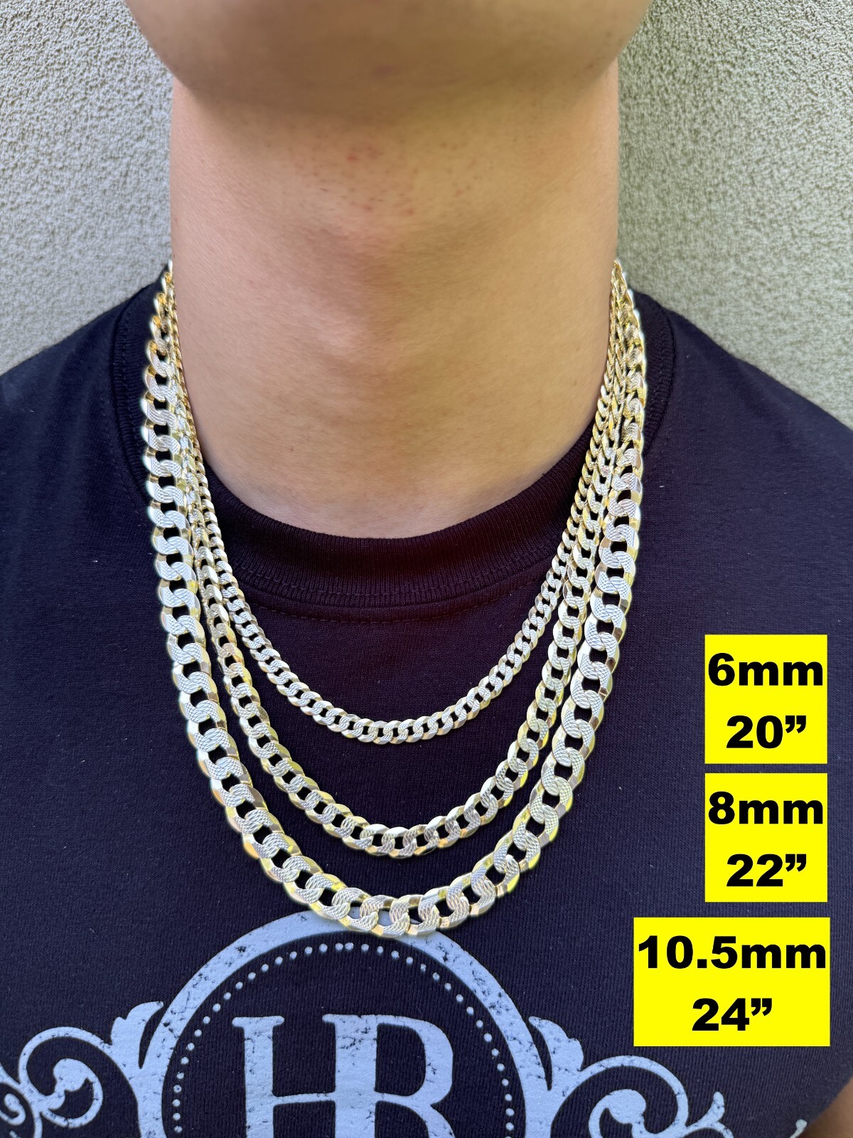 Cuban Link Chain 14k Gold Plated Real Solid 925 Silver Two Tone ITALY 5-11mm