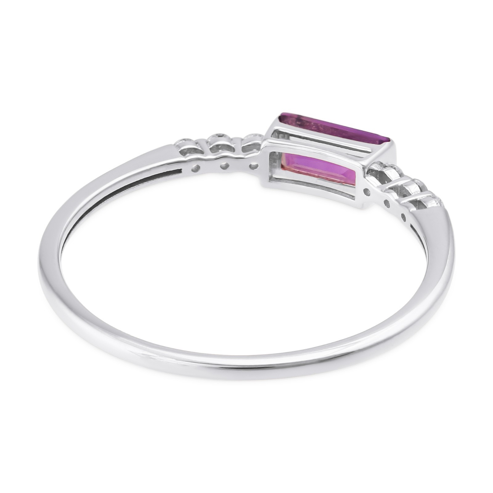 0.35 Tcw Emerald Cut Amethyst Diamond East West Bezel Ring 9K Yellow Gold Gift
