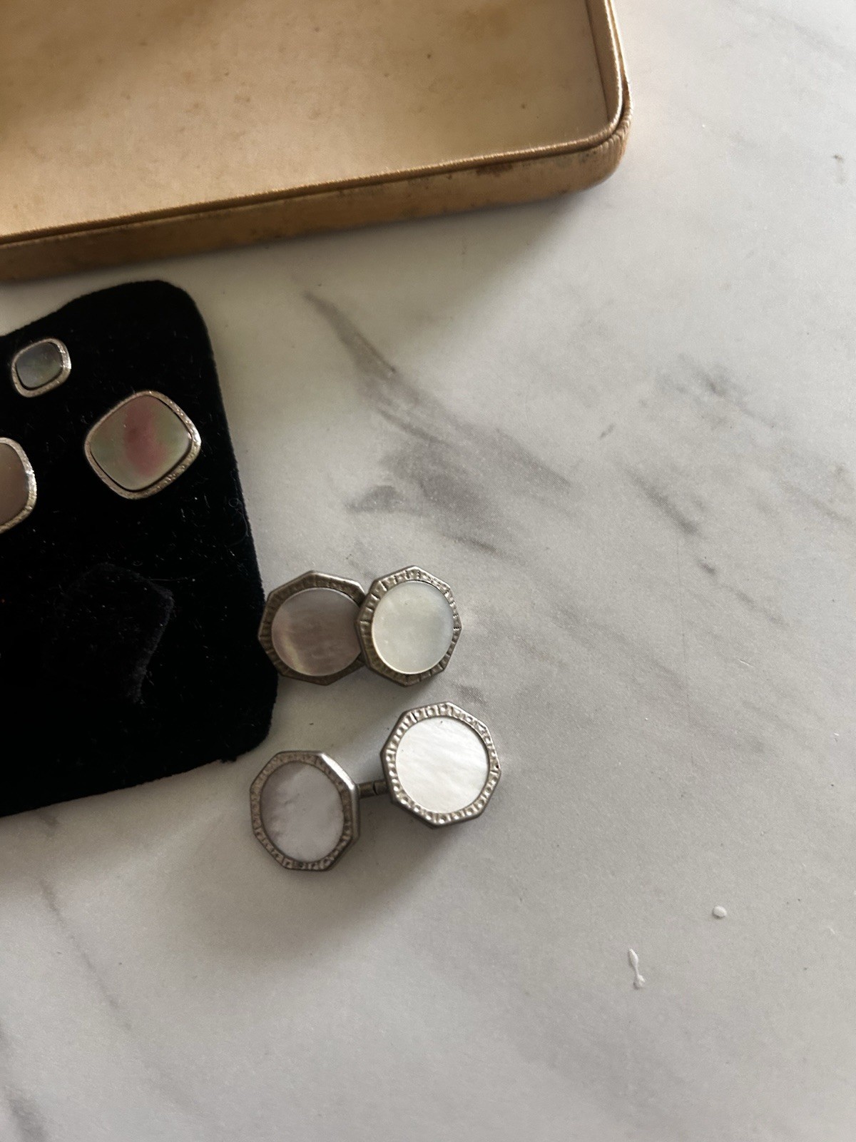 Vintage Krementz Art Deco Cufflink Tuxedo Set Formal Wear Mother of Pearl 1920s