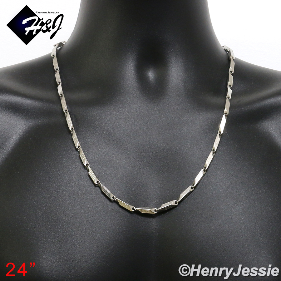 24″MEN Stainless Steel 4mm Silver Greek Key Arrow Bullet Chain Necklace