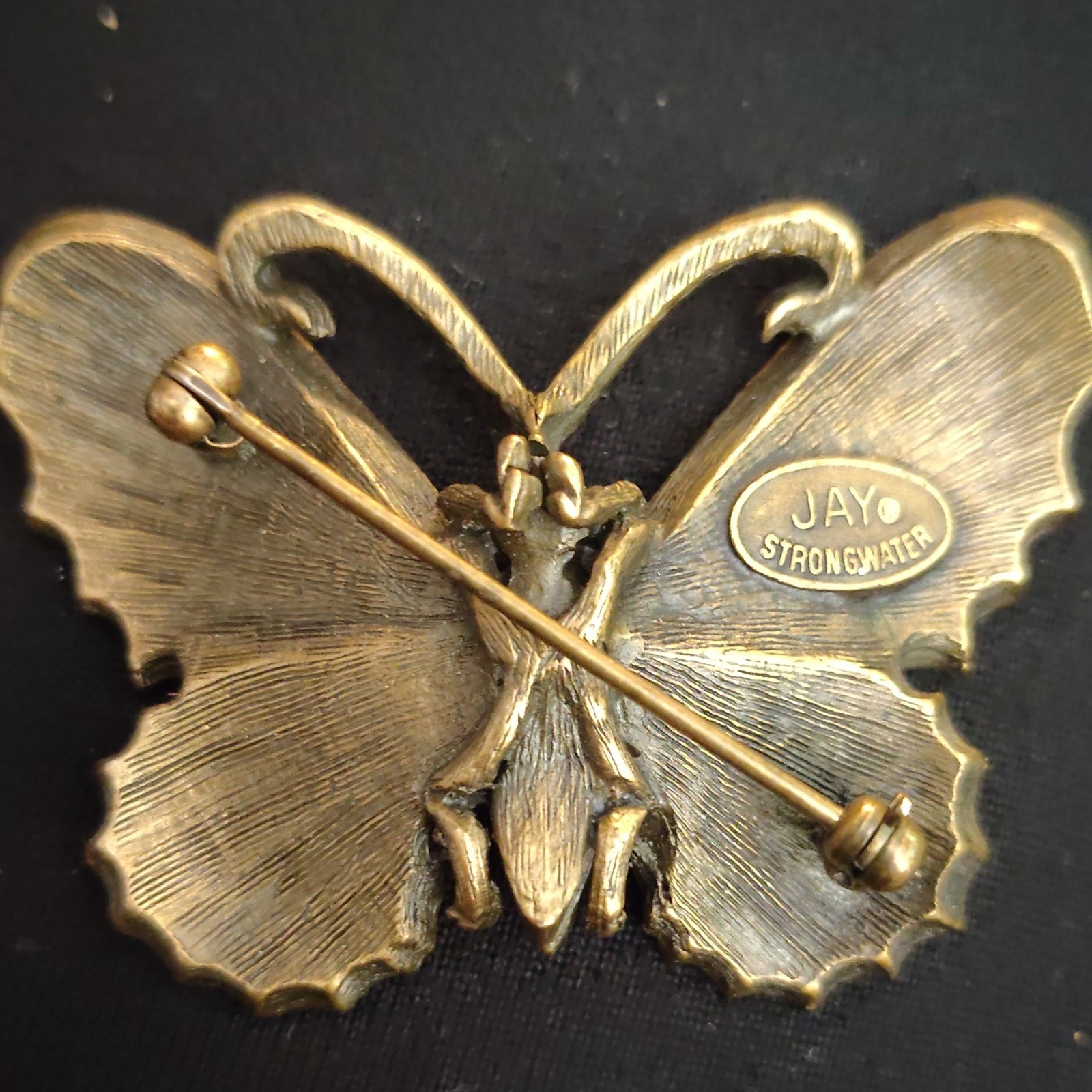 Jay Strongwater Signed Butterfly Brooch Pin Enamel Crystal Rhinestone Gold Pink