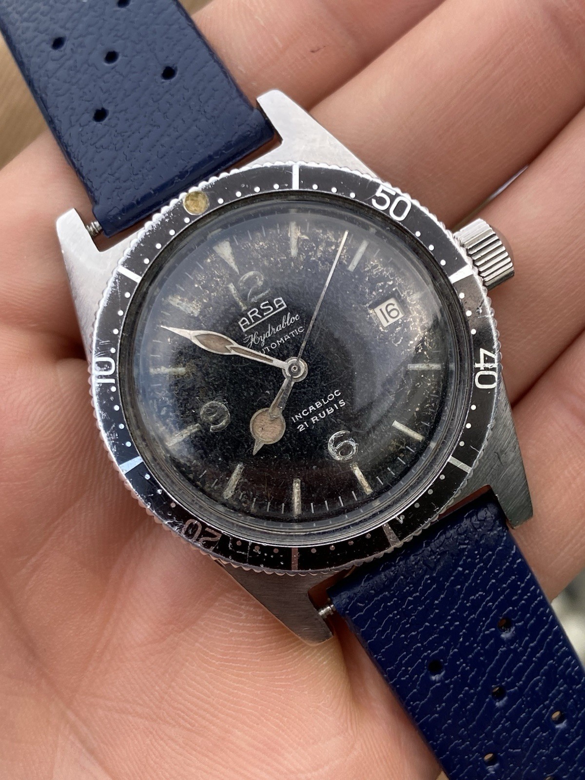 Vintage Swiss Automatic Arsa Hydrabloc Calypsomatic Sub Diver Watch