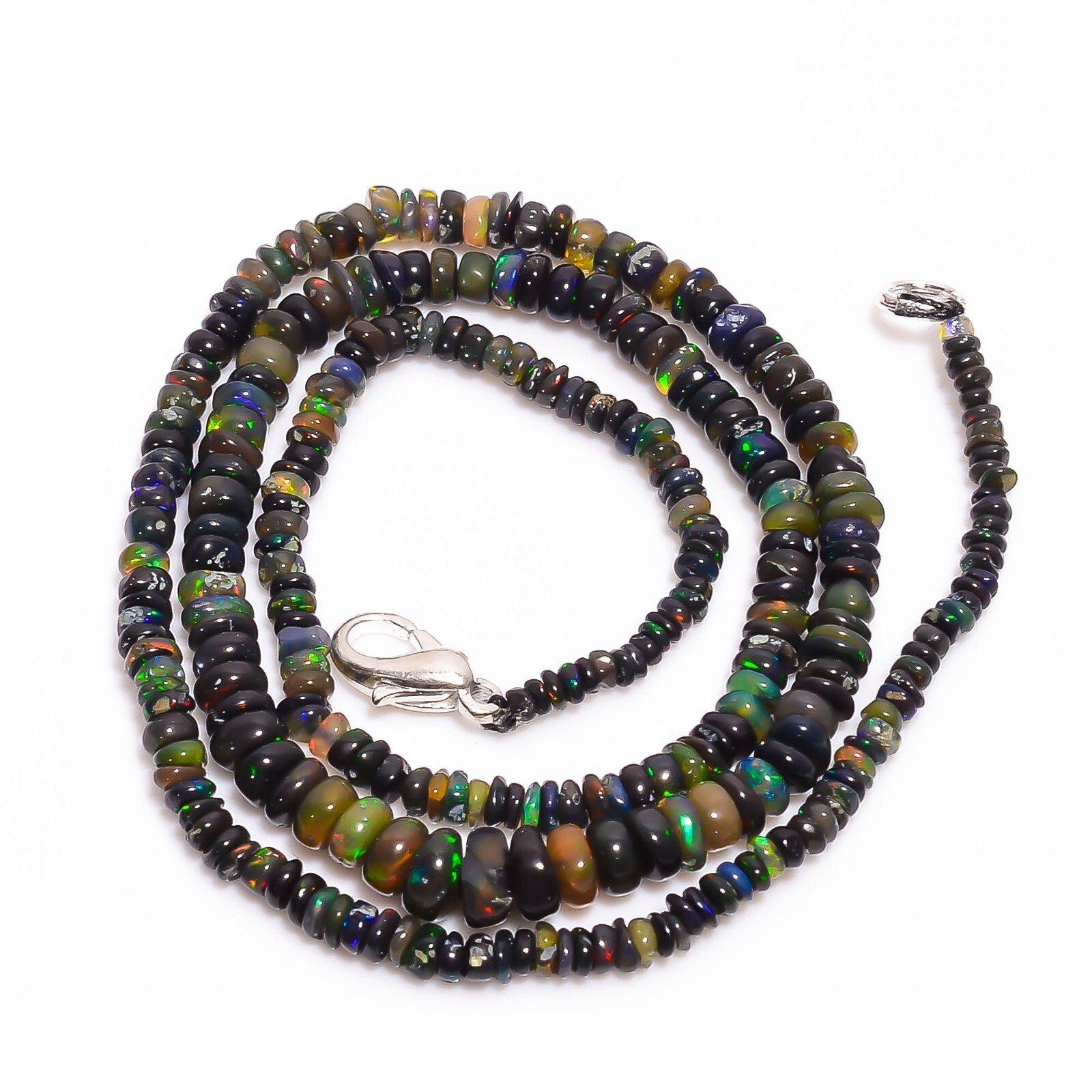 Black Ethiopian Opal Rondelle Smooth Beads 3X2 6X4 mm Necklace 17.5″ A-5323