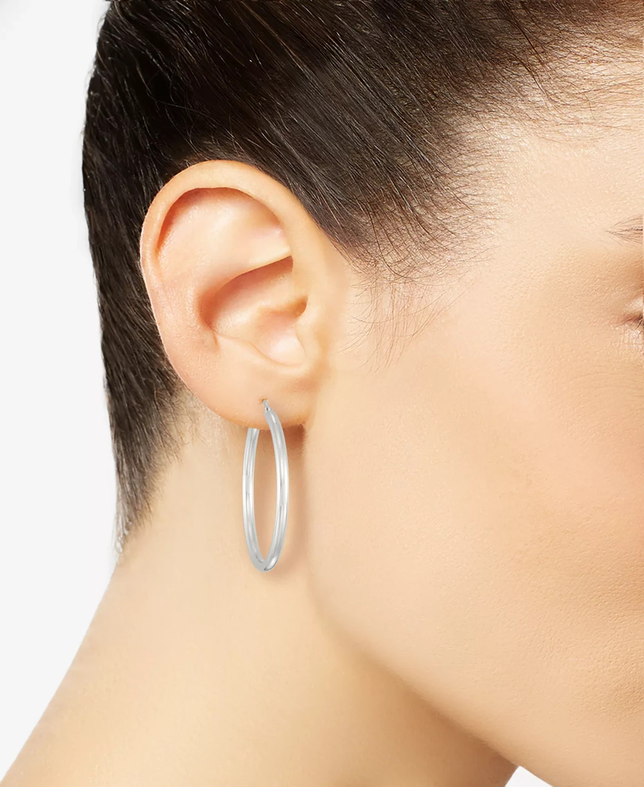 Simone I. Smith Sterling Silver High Polished Hoop Earrings 1.2″ Click-Top