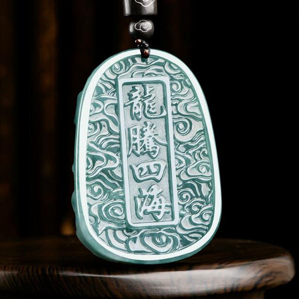 Certified Natural Ice Green Burma A Jade jadeite Dragon Lucky Pendant Necklace