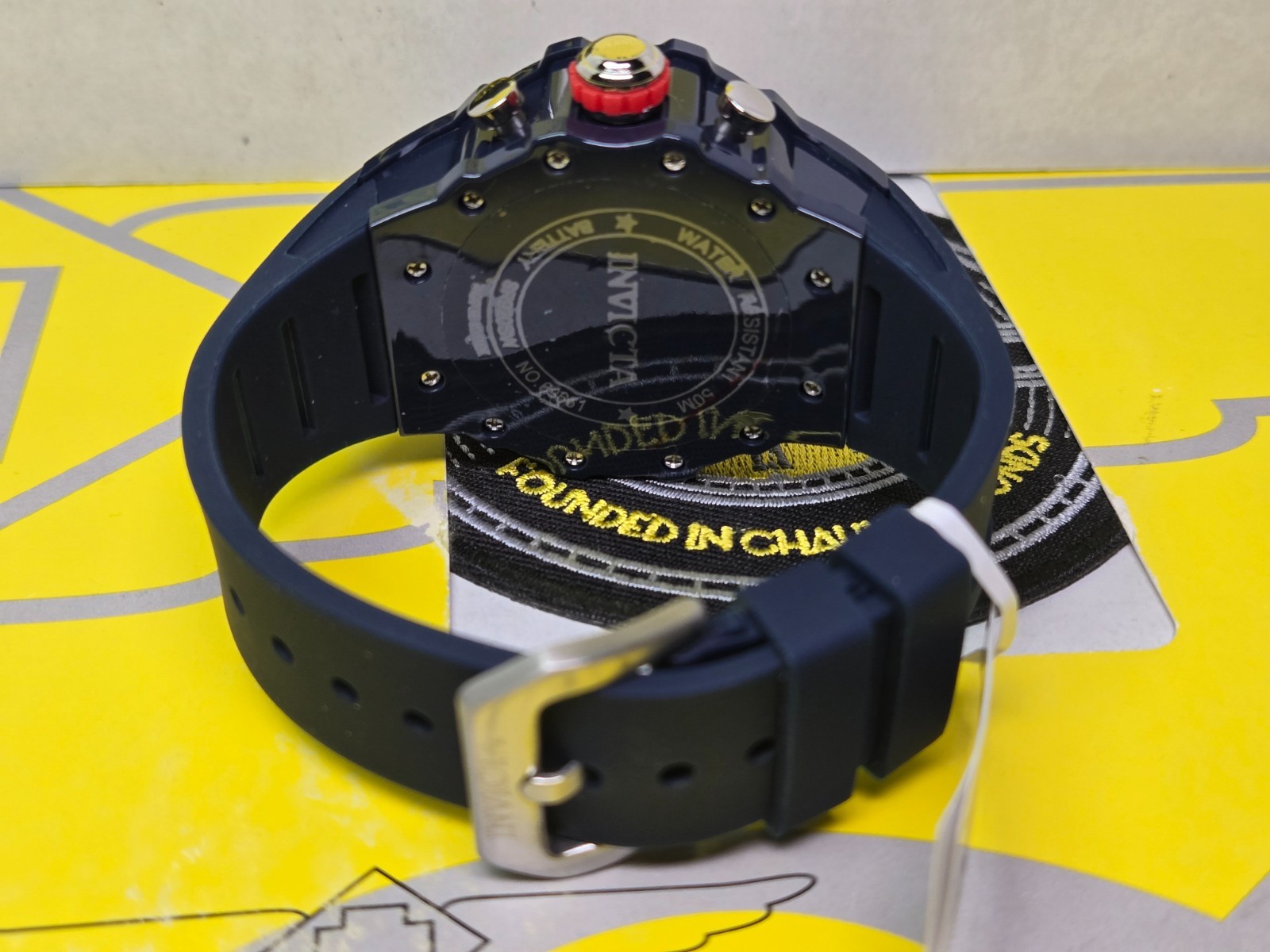 Invicta Racing Valyron Dark Blue/Yellow/Red 43.5mm Men’s Watch w/ Black Dial NEW