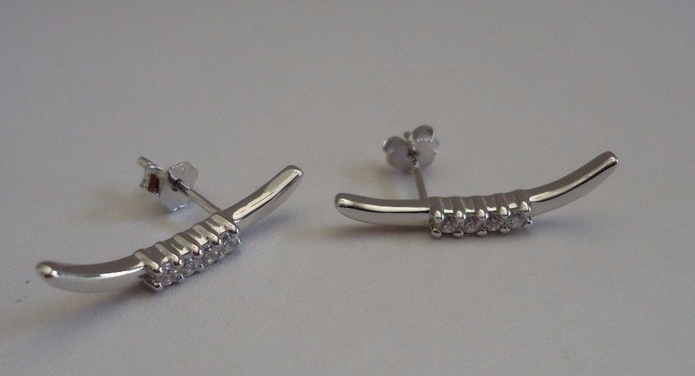 925 STERLING SILVER MODERN STUD EARRINGS W/ .25 CT ACCENTS / 21MM BY 3MM